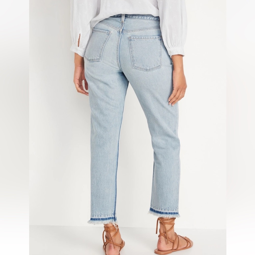 Old Navy Button-fly High Rise Sloughy Ripped Straight Crop Jeans - Picture 2 of 12